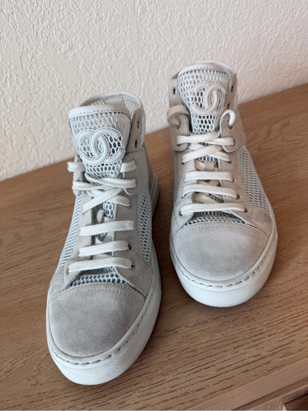 CHANEL CC Logo WOMENS Mesh High Top Sneakers Size 7 / 37